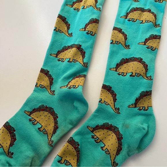 Dinosaur Print Socks in Teal and Yellow - Picture 1 of 5